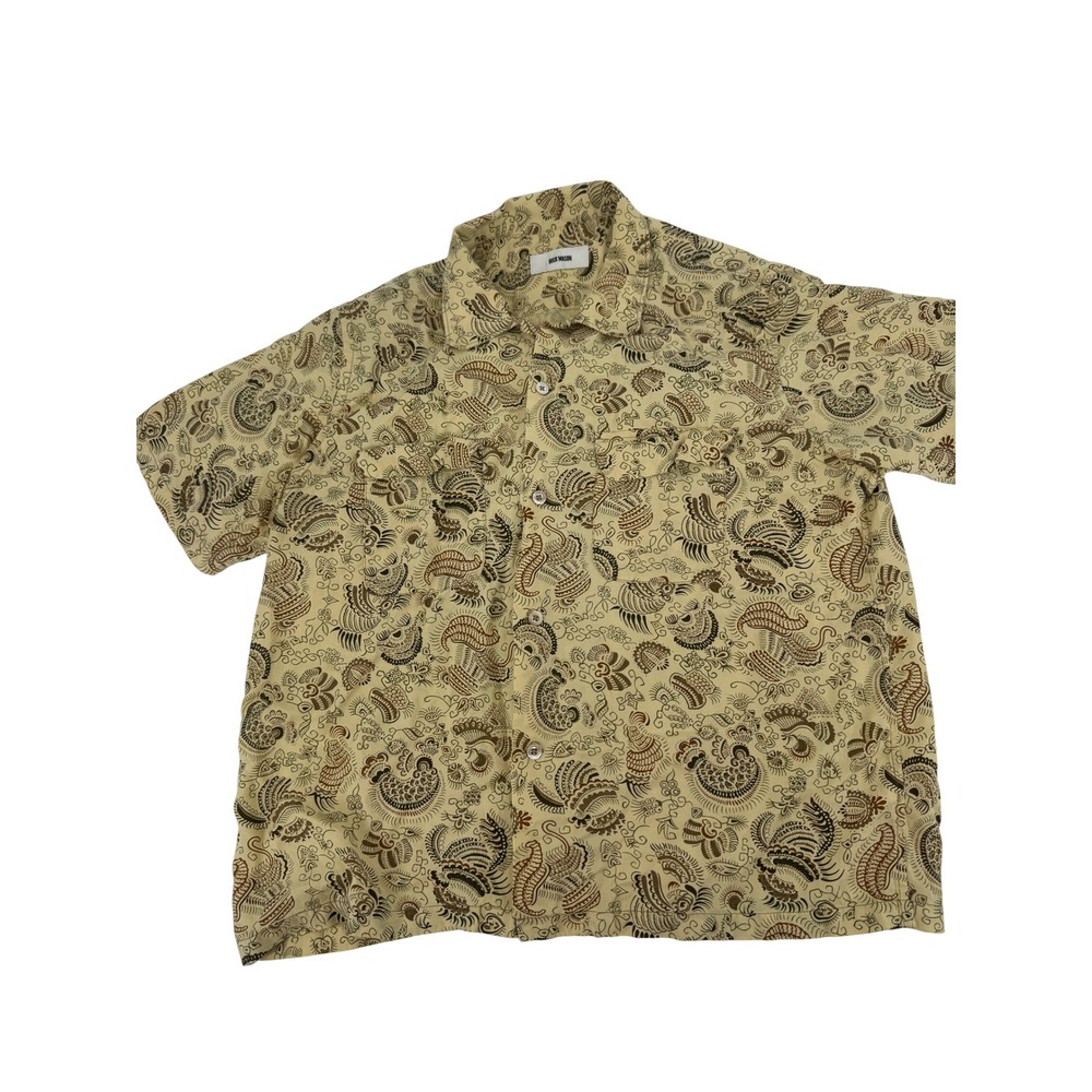 Buck Mason Shirt Mens Large Tan Batik Print Lyocell Linen Short Sleeve